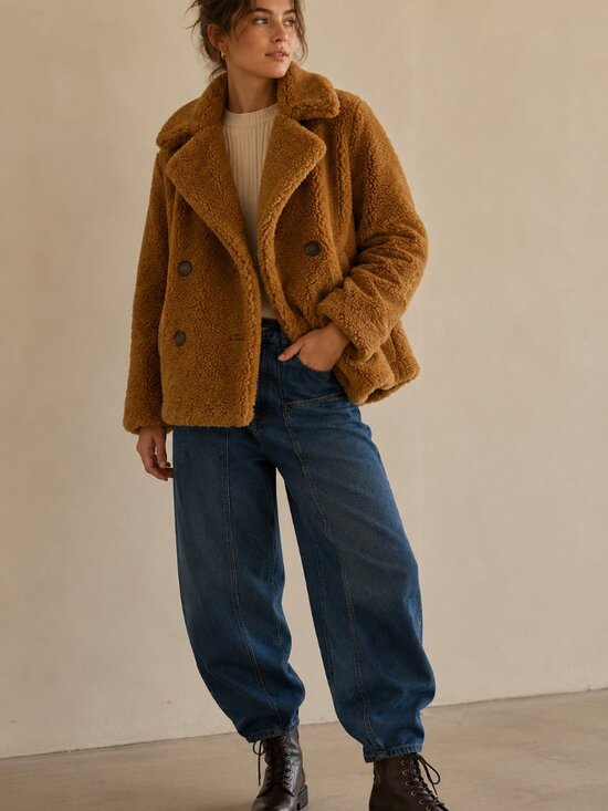 Free People Jackets & Blazers - Free People Teddy Coat Brown Oversized Double Breasted Sherpa Jacket Medium